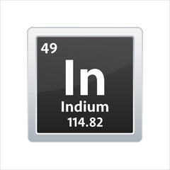 Indium symbol. Chemical element of the periodic table. Vector stock illustration.