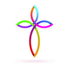 Christian cross icon. Abstract colored religious cross. Church symbols. Vector illustration.