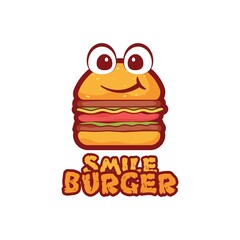 Cute Burger Logo Design. For restaurant, cafe, or fast food logo. With cute character, eye, and hamburger icon. Premium and luxury illustration vector