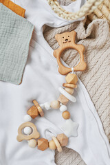 Wooden toys, rattles, teethers, nipple holder. Baby development, fine motor skills. Children and...
