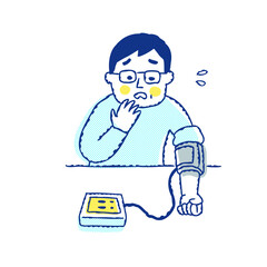 血圧測定の結果に焦る男性