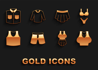Set Short or pants, Swimsuit, Undershirt, Skirt, Shirt and Sweater icon. Vector