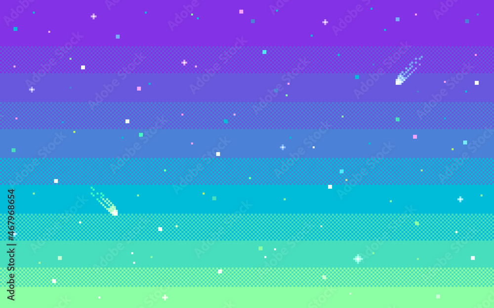 Wall mural pixel art star sky at sunset time.