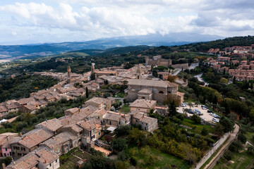Fototapeta na wymiar Aerial view of Montalcino and the valley Val d'Orcia Crete Province of Siena Tuscany Italy