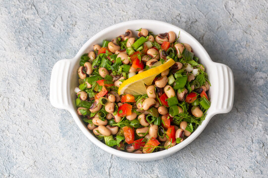 Traditional delicious Turkish food; dried black eyed peas salad (Turkish name; kuru borulce salatasi)