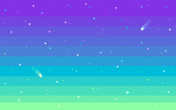 Pixel art star sky at sunset time.