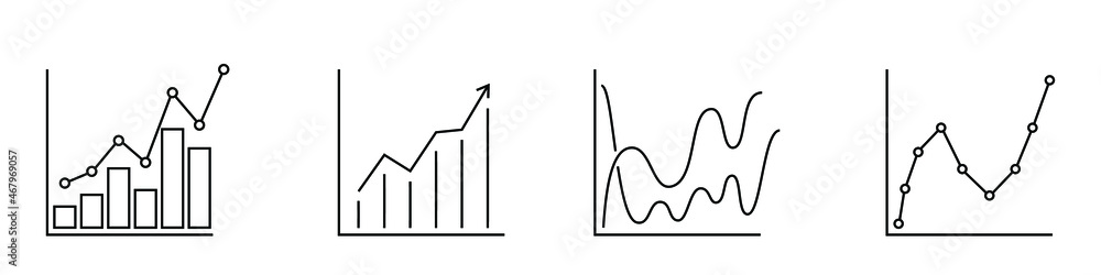 Poster graph bar icon. abstract financial chart with uptrend line graph. set of linear graph icons. vector 
