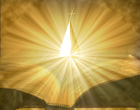 Church Steeple on Open Lighted Bible