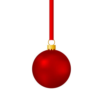 Red christmas ball on ribbon 