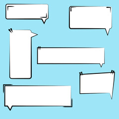 set of blank square speech bubbles, frame talk, chatbox, speak ballon, thinking balloons, border frame on blue background