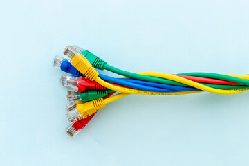 Network cables and electrical wires, top view