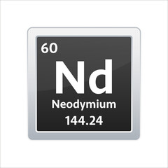 Neodymium symbol. Chemical element of the periodic table. Vector stock illustration.