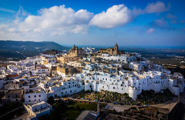 Aerial view over Ostuni in Italy also called the white city - travel photography