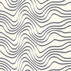 Abstract wavy striped background. Hand drawn black and white 3d effect stripes
