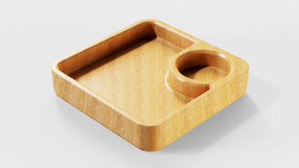 3D render of a beautiful empty wooden coffee table tray for products overlay mockup, template on background