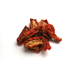 Dried tomatoes on a white background, healthy food