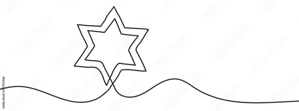 Poster continuous line drawing of star of david. star of david line icon. one line drawing background. vect