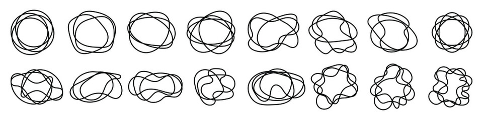 Hand drawn circle linear sketch. Set of doodle circles. Vector illustration. Black doodle sketched circles