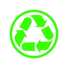 Recycle sign. Green triangular eco recycle icon. Vector illustration. Recycle label