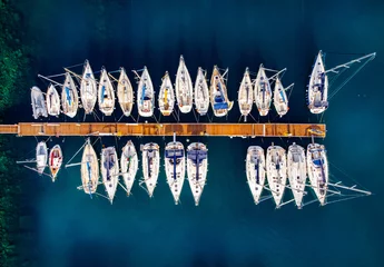 Gordijnen Boats at a marina - view from above - travel photography © 4kclips