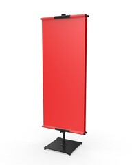 Blank Telescopic Poster Stand Features Two Printed Fabric Banners. 3d render illustration.