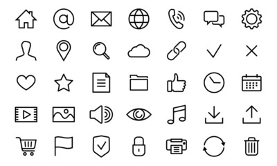 Set of web contact symbol Phone, email, location, home, globe, address, chat. vector line icon business