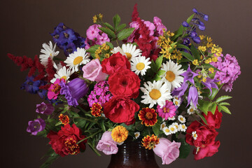 lush bouquet of garden flowers close-up