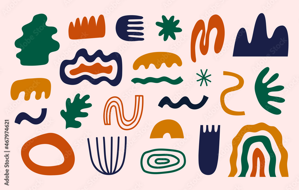 Poster inspired matisse set with colorful cut paper organic shapes and objects. modern creative minimal des