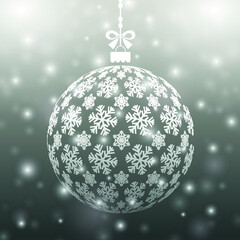 Hanging Christmas balls with a snowflake. Vector illustration. Merry Christmas and a happy new year. Elegant background for christmas design
