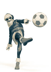 Fototapeta na wymiar santa claus is kicking the football ball