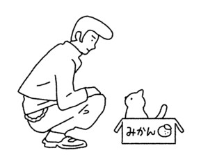 シンプルなタッチ　猫を拾う不良のイラストレーション