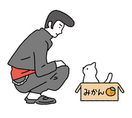 シンプルなタッチ　猫を拾う不良のイラストレーション