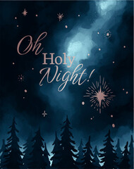 Fototapeta na wymiar Illustration oh holy night with star on night sky texture and forest