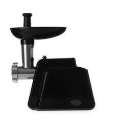 Stylish electric meat grinder isolated on white. Kitchen device