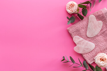 Face massage stone with roses for skin beauty care