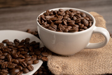 Coffee bean in cup with export text for import export trade commerce.