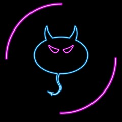 Devil neon sign, modern glowing banner design, colorful modern design trends on black background. Vector illustration.