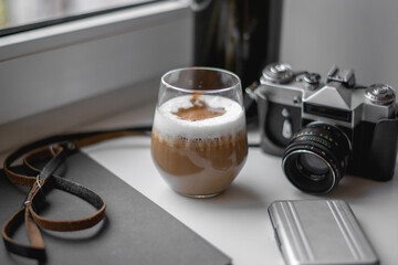 Delicious sweet coffee in a glass