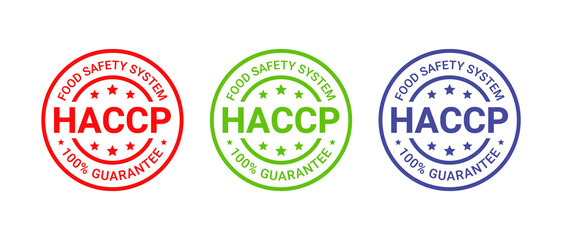 HACCP round stamp. Hazard analysis and Critical Control Points emblem. Food safety system seal imprint. Guarantee rubber badge. Quality warranty icon isolated on white background. Vector illustration