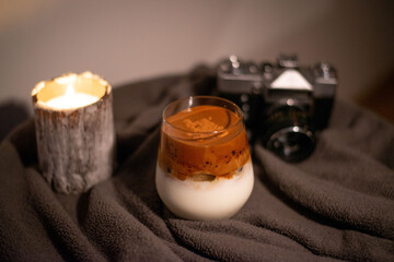 Delicious sweet coffee in a glass