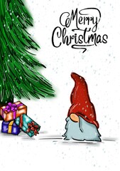 gnome next to the tree and gifts