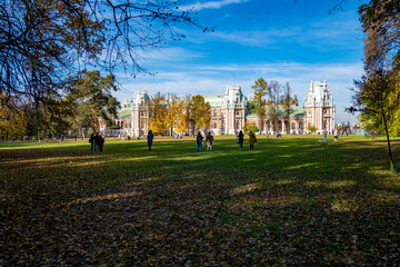 Walk in a county manor in an open blue sky clearing
