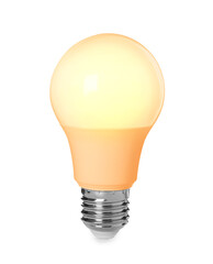 Modern glowing lamp bulb on white background