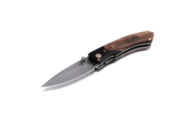 folding pocket knife on white background