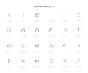 App Control System User Interface (UI) Vector Icon Set. High Quality Minimal Lined Icons.