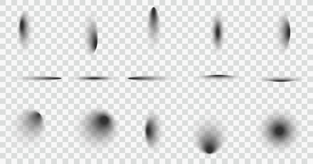 Set of realistic round shadow and shadow effect. Vector shadows isolated on transparent background.