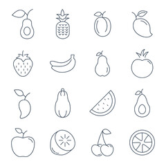 Fruits icons set.  Fruits  pack symbol vector elements for infographic web