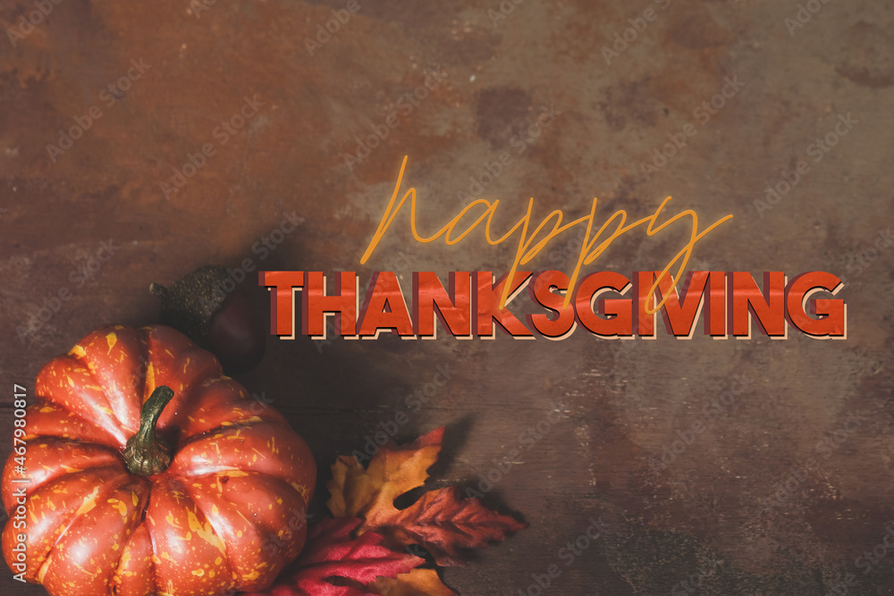 Sticker happy thanksgiving rustic texture background with pumpkin for card. - Stickers