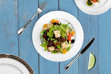Fresh summer salad with greens, healthy eating
