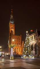 Fototapeta na wymiar Holiday decorations of Long Market (Dlugi Targ) square in Gdansk. Poland